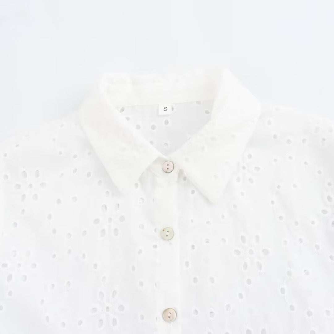 Damen Broderie-Anglaise Hemdblusenkleid mit Stufenrock Shop Nory