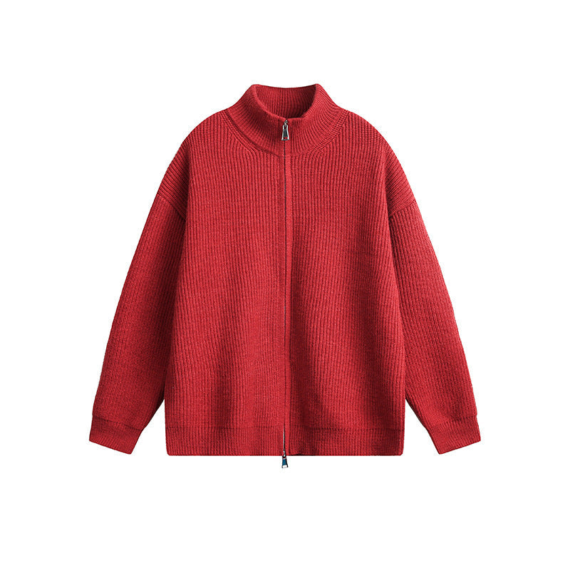Herren Grobstrickjacke mit hohem Kragen und durchgehendem Reißverschluss Shopnory