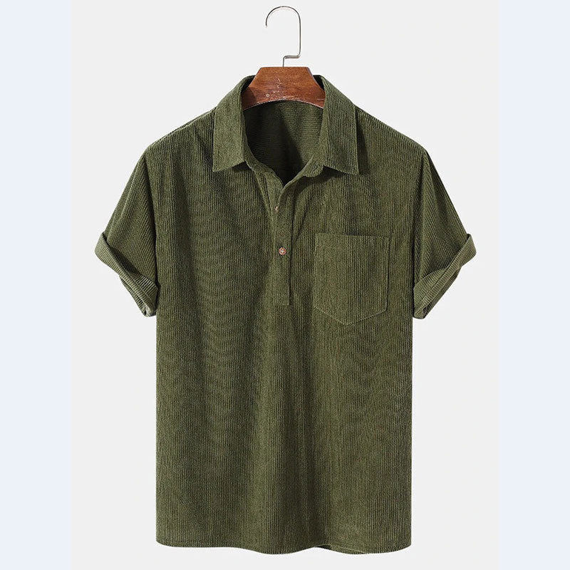 Herren Kurzarm Poloshirt aus gestreiftem Stoff mit Knopfleiste und Brusttasche