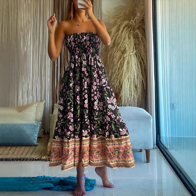 Damen Sommerlicher Maxirock mit floralen Mustern und voluminösem Saum Shopnory