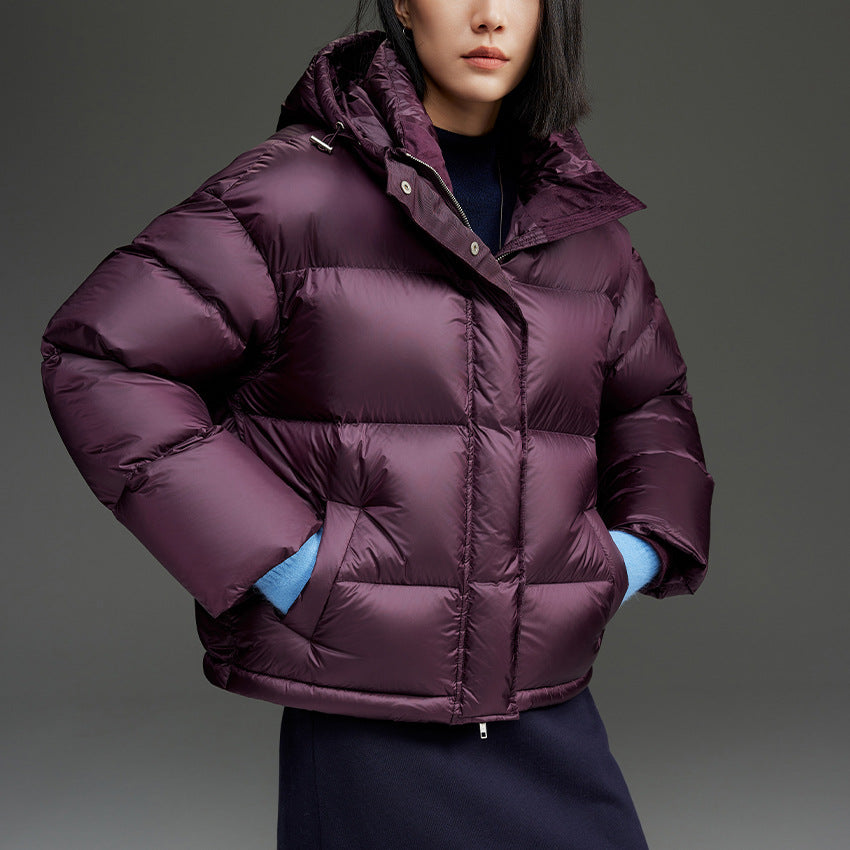 Damen Kurze boxy gesteppte Daunenjacke mit Kapuze Shop Nory