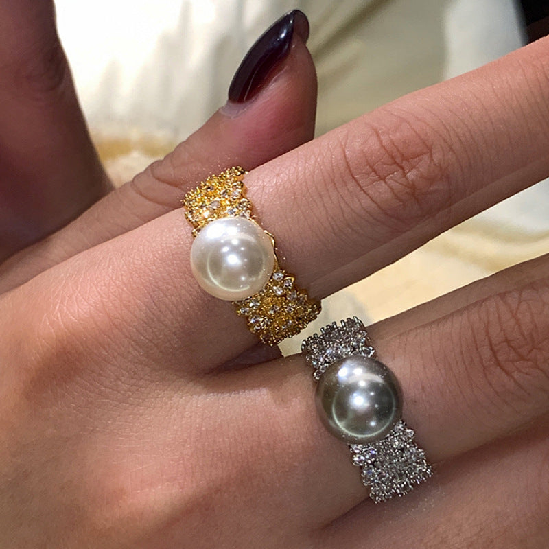 Damen Elegante und funkelnde Ring mit Perle Shop Nory
