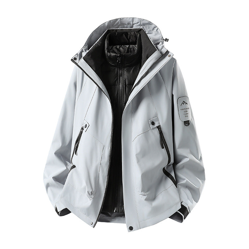 Herren Zwei-in-eins Wetterschutzjacke mit abnehmbarer Steppweste und verstellbarer Kapuze Shop Nory