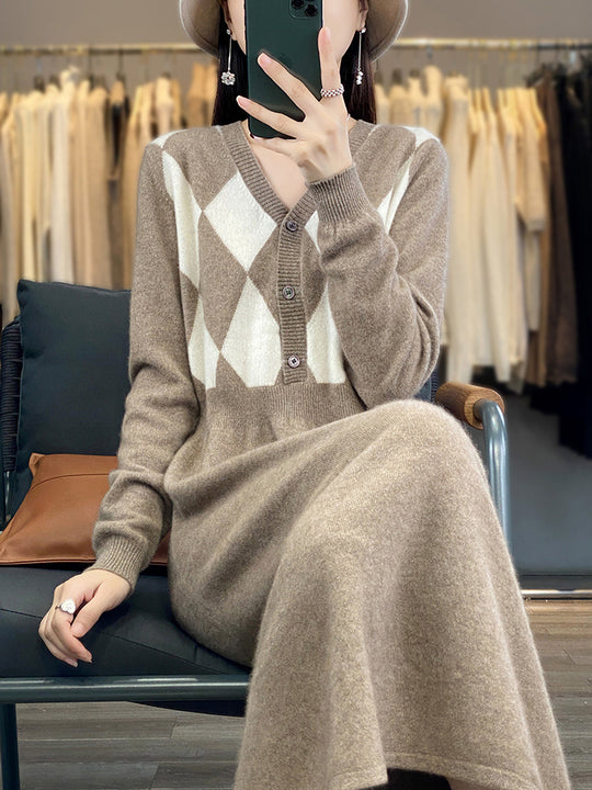 Damen Strick-Set mit V-Cardigan Rautenmuster und tailliertem Midirock Shop Nory