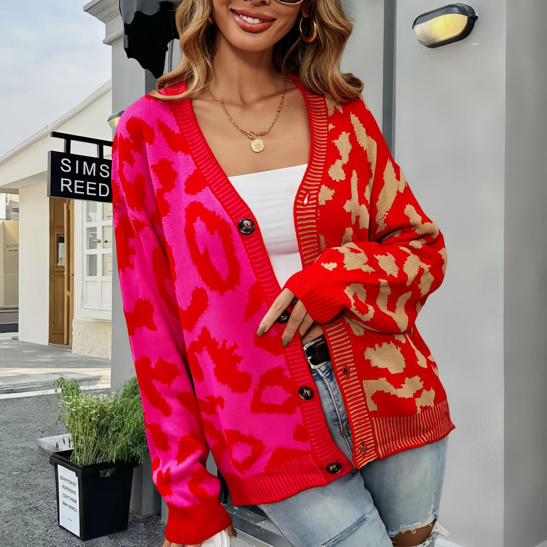 Damen Leichte Strickjacke mit farbenfrohem Leopardenmuster