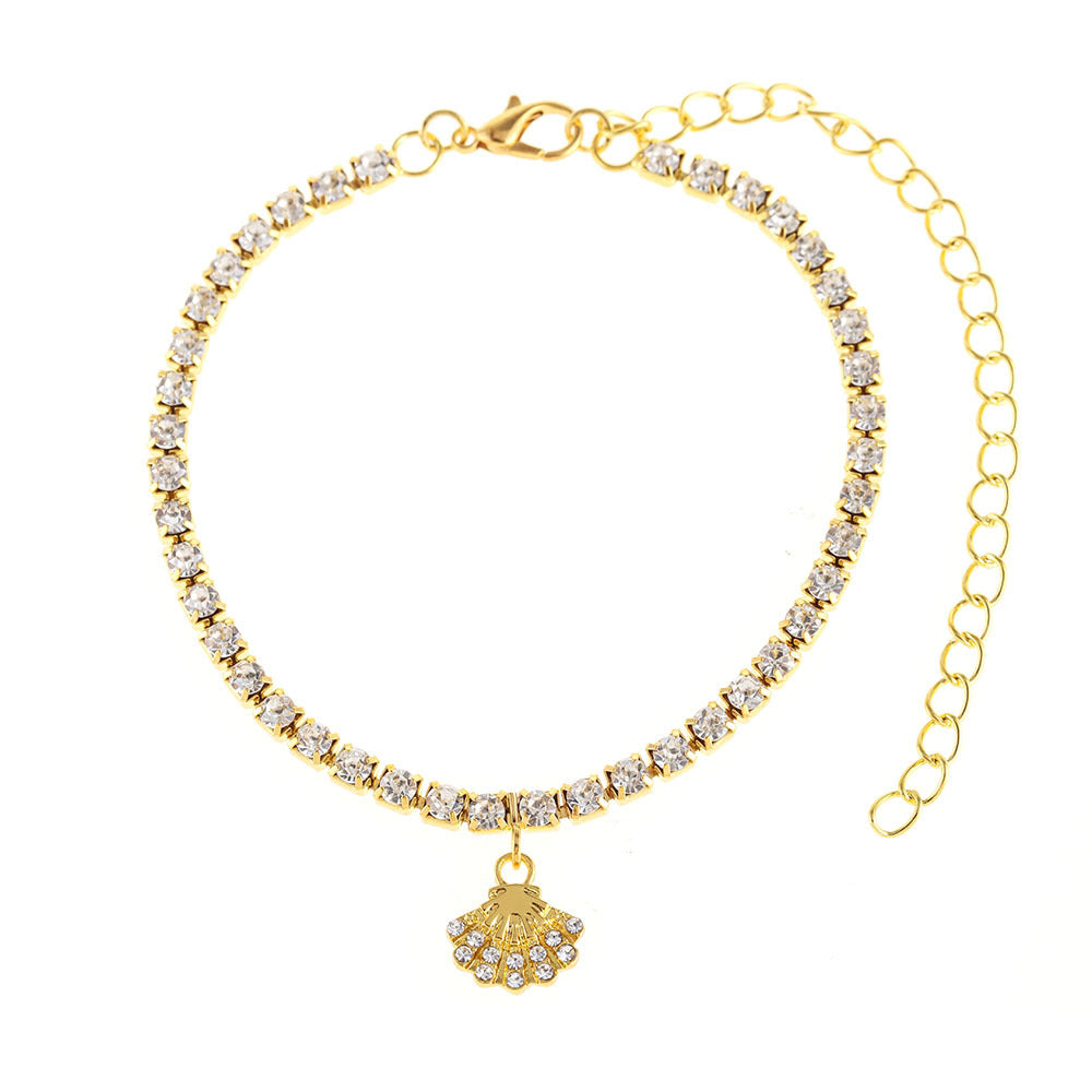 Glitzernde Kristall Choker Halskette mit Muschelanhänger und Verstellbarer Kette