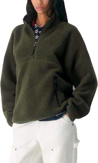 Damen Oversize Sherpa-Fleece-Pullover mit Halbreißverschluss und Kängurutasche Shop Nory