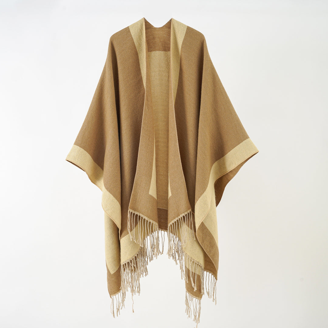 Damen Ruana‑Poncho mit Fransensaum und Fischgrät‑Webstruktur Shop Nory