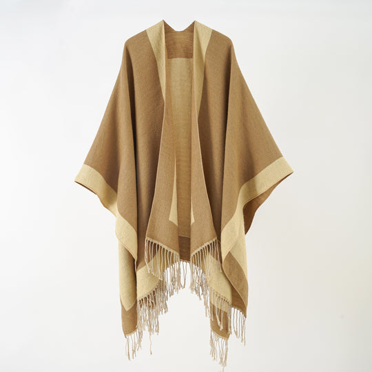Damen Ruana‑Poncho mit Fransensaum und Fischgrät‑Webstruktur Shop Nory
