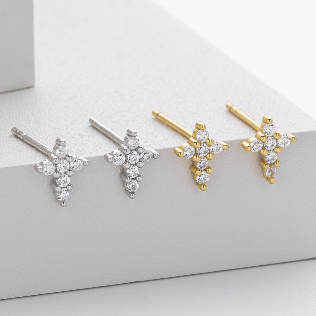 Damen Ohrstecker im Kreuzdesign mit funkelnden Zirkonsteinen aus 925 Sterling Silber Shop Nory
