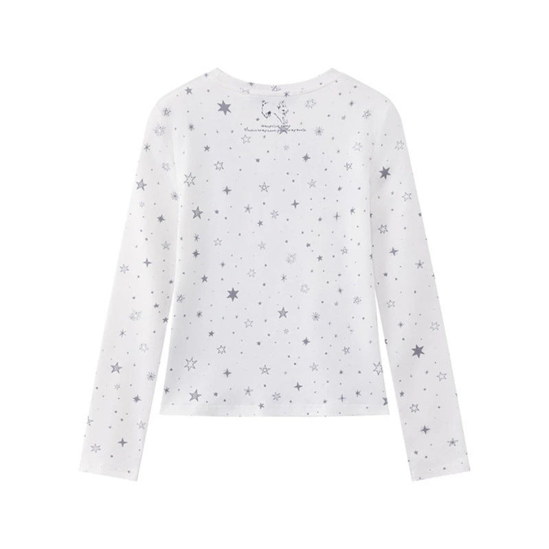 Damen Langarmshirt mit fotorealistischem Hasen-Fotoprint, Allover-Sternenmuster und elastischem Jersey Shop Nory