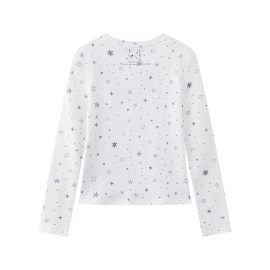Damen Langarmshirt mit fotorealistischem Hasen-Fotoprint, Allover-Sternenmuster und elastischem Jersey Shop Nory