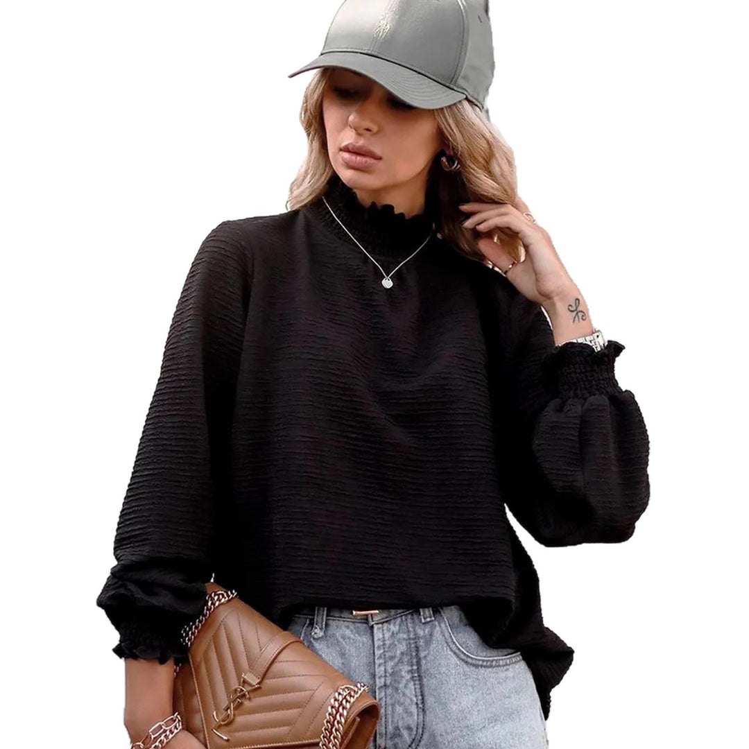 Damen nan langärmlige Strukturbluse mit gerafftem Stehkragen und Smokbündchen Shop Nory