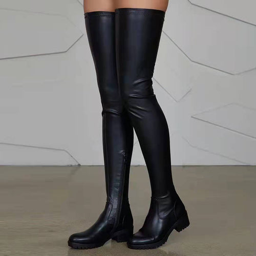 Damen Overknee-Stiefel aus Stretch-Kunstleder mit seitlichem Reißverschluss und robuster Profilsohle Shop Nory
