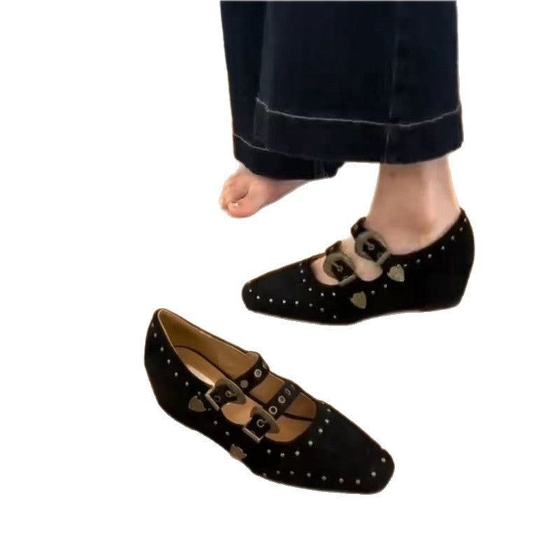 Damen Verzierte Mary-Jane-Pumps mit Nieten und Doppelriemen Shop Nory