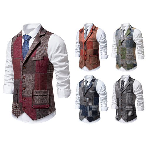 Herren Weste im Patchwork‑Tweed mit Revers und aufgesetzten Taschen Shop Nory