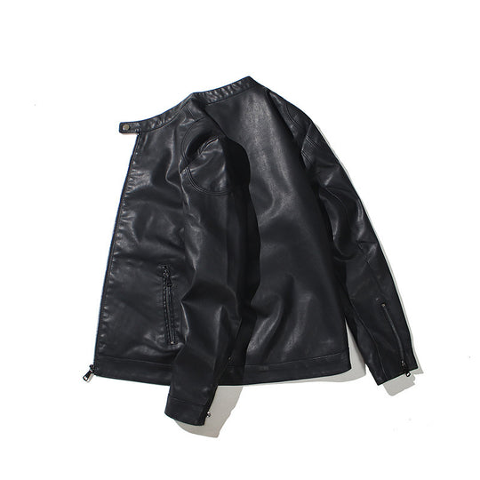 Herren Slim-Fit Kunstleder-Motorradblouson mit Stehkragen und ergonomischer Schultersteppung Shop Nory