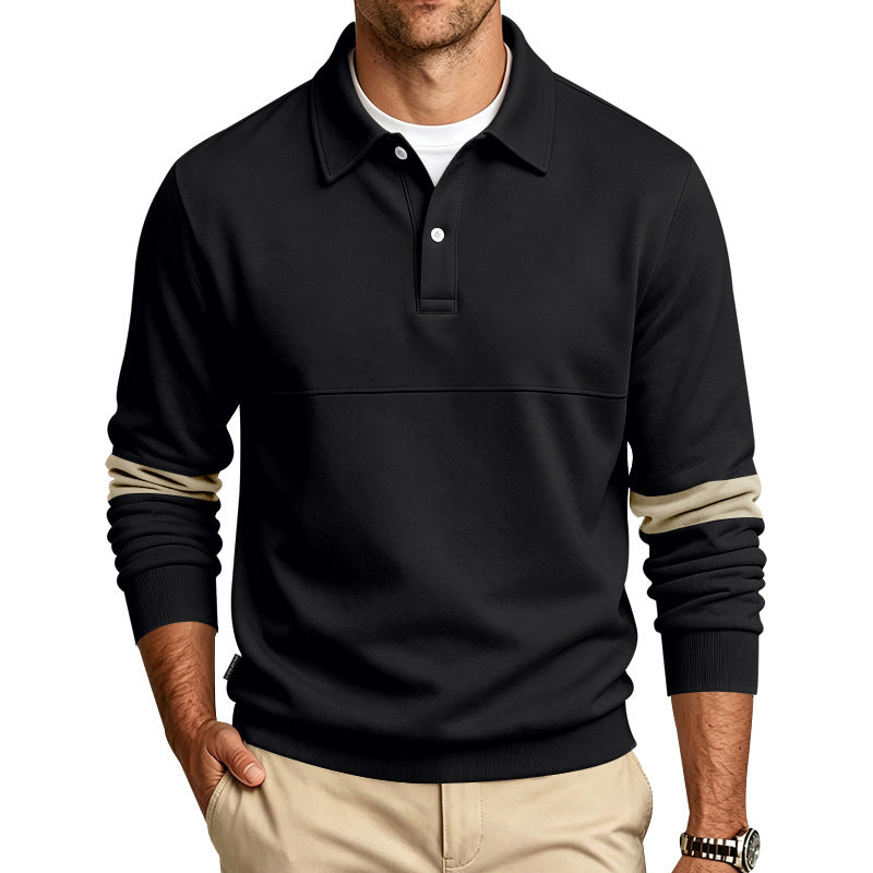 Herren Langarm-Poloshirt-Sweatshirt mit halber Knopfleiste, Kontrastärmeln und Rippbündchen Shop Nory