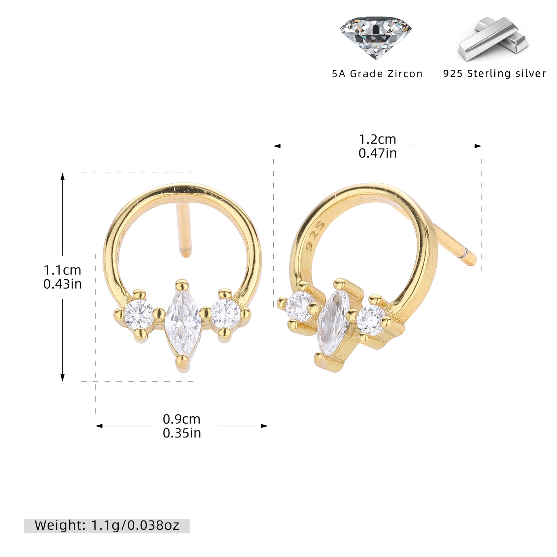 Damen Ohrstecker mit funkelnden, geschliffenen Zirkon-Akzenten aus hochwertigem 925 Sterling Silber Shop Nory