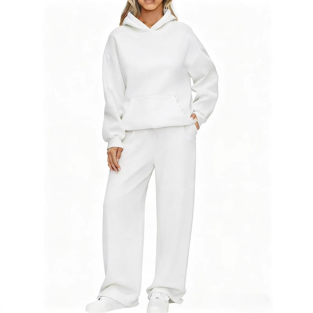 Damen nan Cozy-Loungewear-Set mit oversized Kapuzenpullover, Kängurutasche und weiten Palazzo-Jogginghose Shop Nory