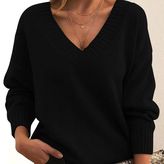 Damen nan Oversized V-Ausschnitt Strickpullover mit gerippten Bündchen Shop Nory
