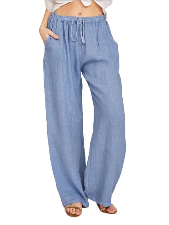 Damen Leinenhose mit weitem Bein und praktischen Seitentaschen