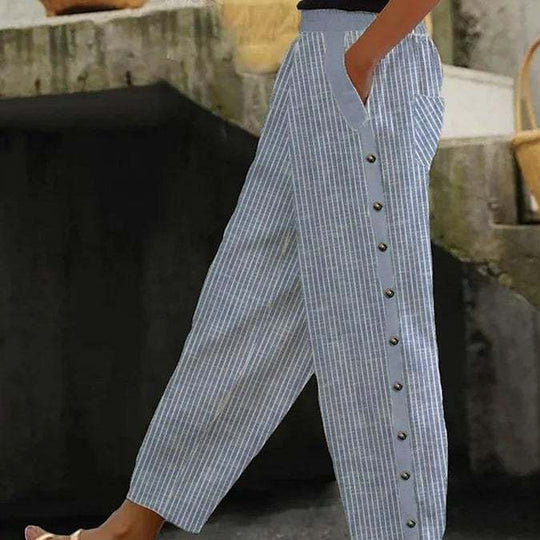 Damen Culotte-Hosen mit hohem elastischem Bund, seitlichem Knopfverschluss und Taschen Shop Nory