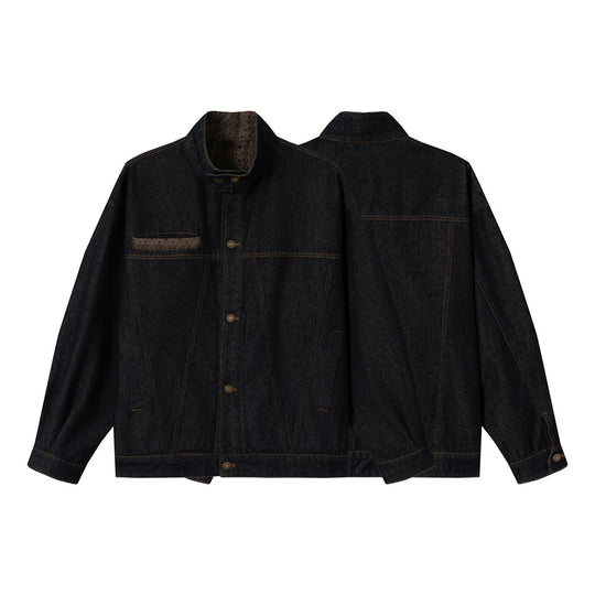 Unisex Boxy-Jeansjacke mit hohem Stehkragen und gewebten Besätzen Shop Nory