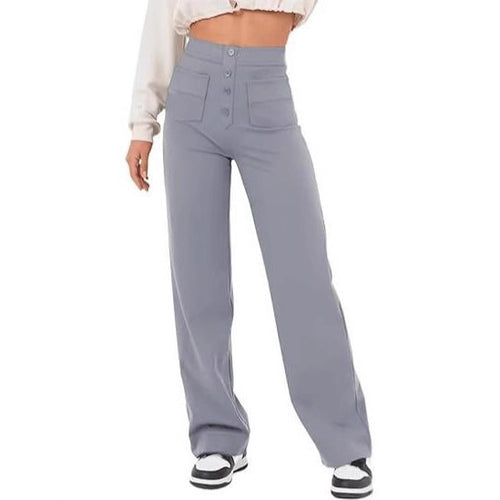 Damen Hochtaillierte weite Hose mit Knopfleiste und aufgesetzten Taschen Shop Nory