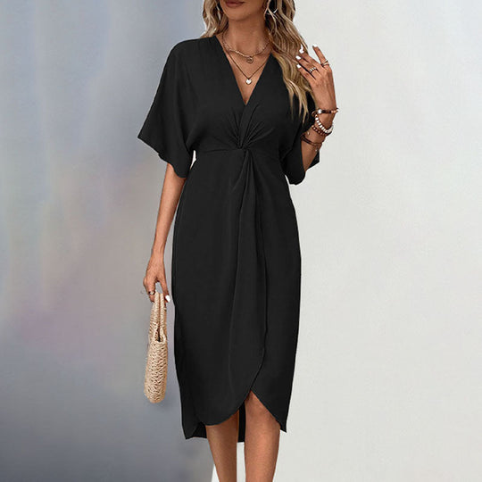 Damen Wickelkleid mit elegantem Knotendesign und feinem V-Ausschnitt