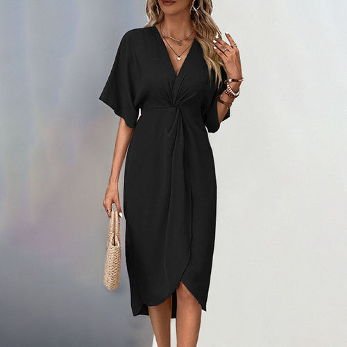 Damen Wickelkleid mit elegantem Knotendesign und feinem V-Ausschnitt