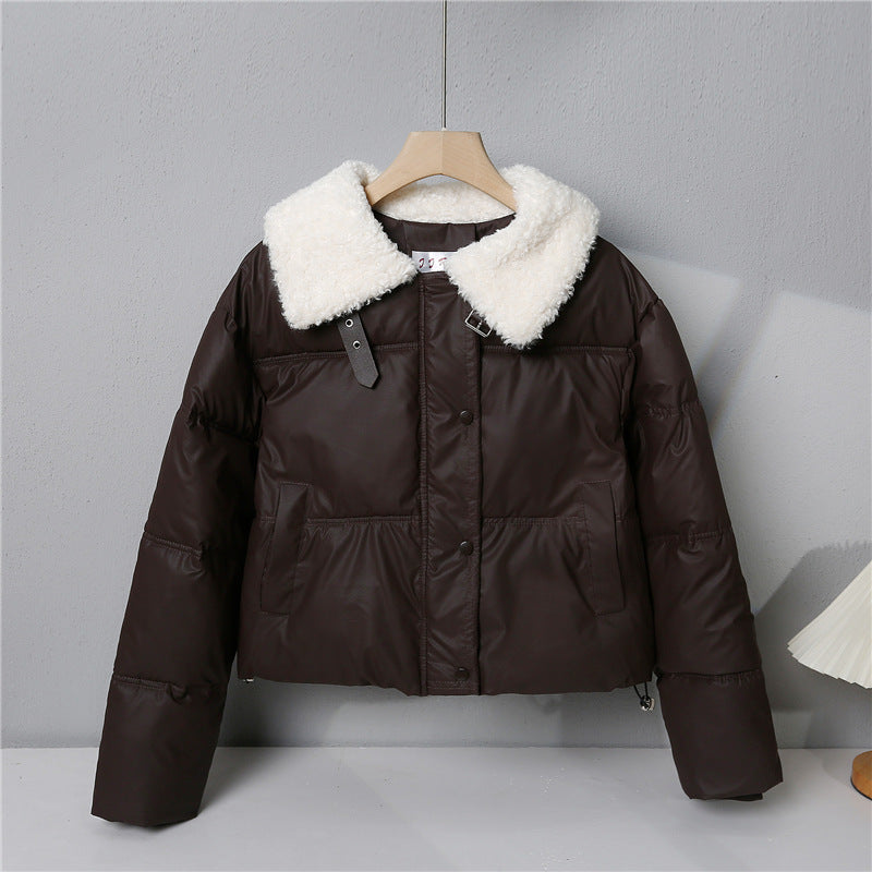 Damen nan kurze gesteppte Winterjacke mit breitem Teddykragen und Kordelzug Shop Nory