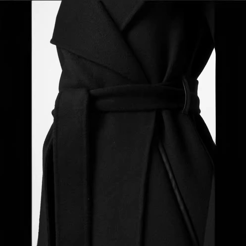 Damen Midilanger Wickelmantel mit übergroßem Schalkragen und verdeckten Reißverschlusstaschen Shop Nory