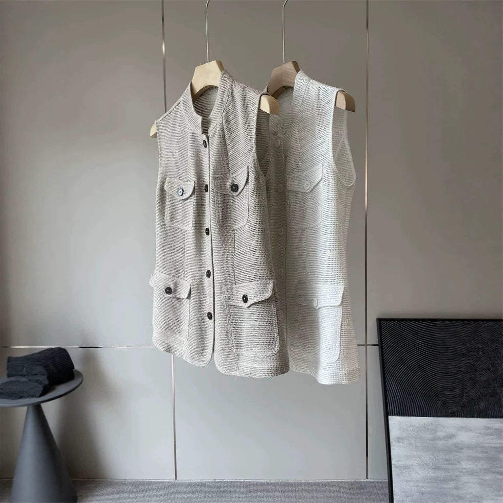 Damen Modische ärmellose Weste mit Taschen Shop Nory