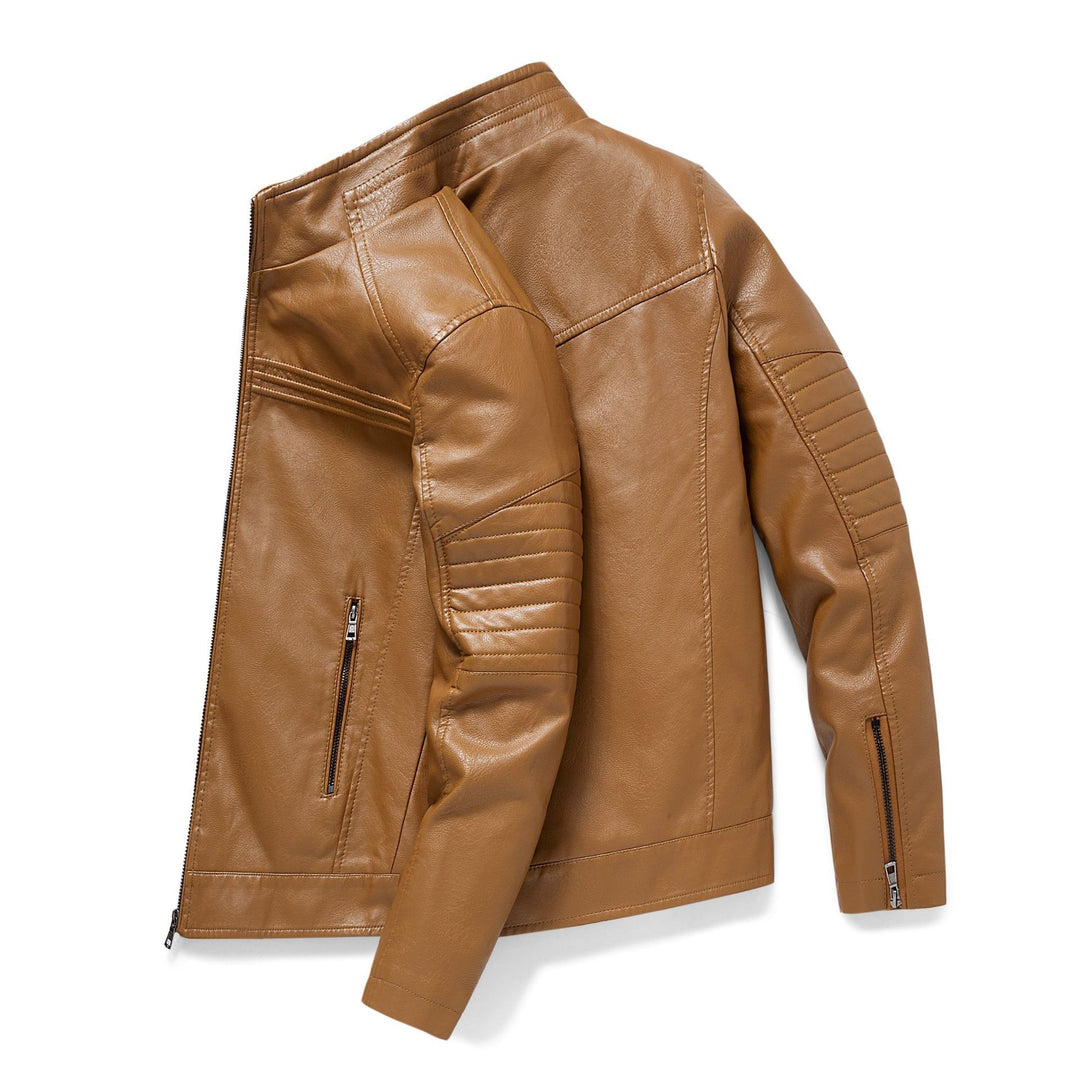 Herren Slim-Fit Kunstleder-Motojacke mit Stehkragen und gesteppter Ärmelpasse Shop Nory