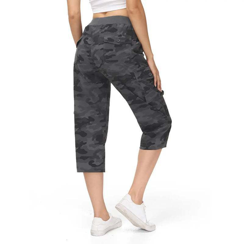 Damen Capri Cargo-Hosen in Bermuda-Länge mit hoher Taille und aufgesetzten Klappentaschen Shop Nory