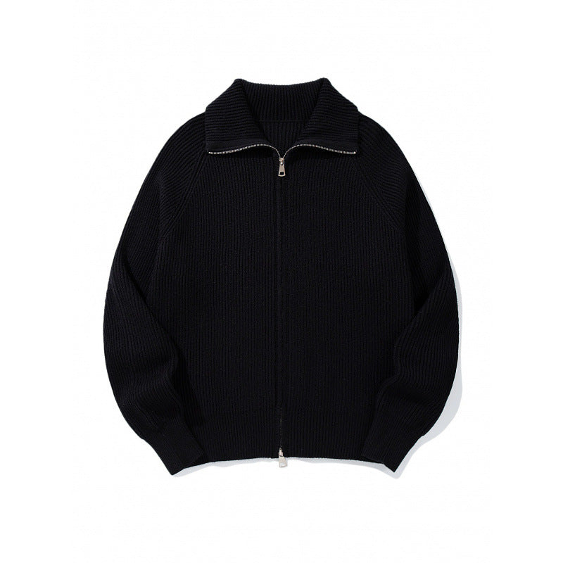 Unisex Grobgerippte Zip-Strickjacke mit Stehkragen, Raglanärmeln und Zwei-Wege-Reißverschluss Shop Nory