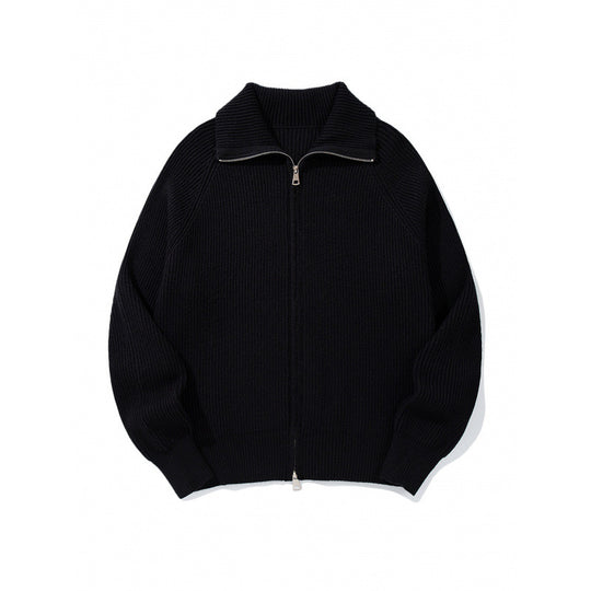 Unisex Grobgerippte Zip-Strickjacke mit Stehkragen, Raglanärmeln und Zwei-Wege-Reißverschluss Shop Nory