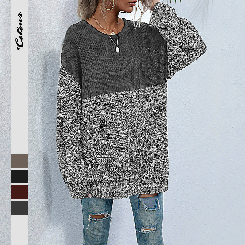 Damen Oversize-Strickpullover im Melange-Blockdesign mit Rundhalsausschnitt & verlängertem Saum Shop Nory