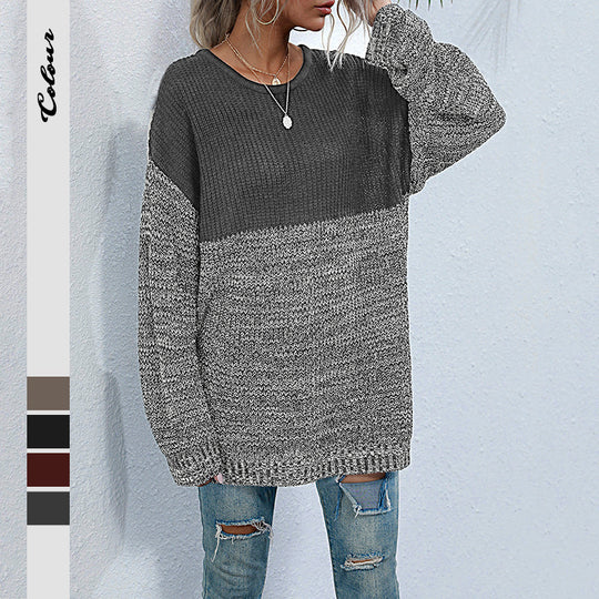 Damen Oversize-Strickpullover im Melange-Blockdesign mit Rundhalsausschnitt & verlängertem Saum Shop Nory