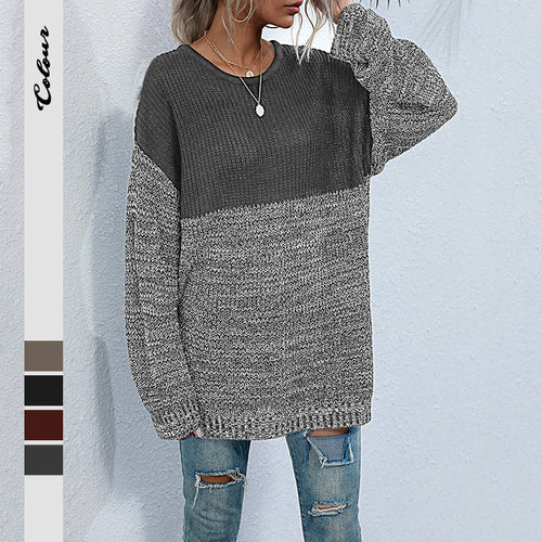 Damen Oversize-Strickpullover im Melange-Blockdesign mit Rundhalsausschnitt & verlängertem Saum Shop Nory