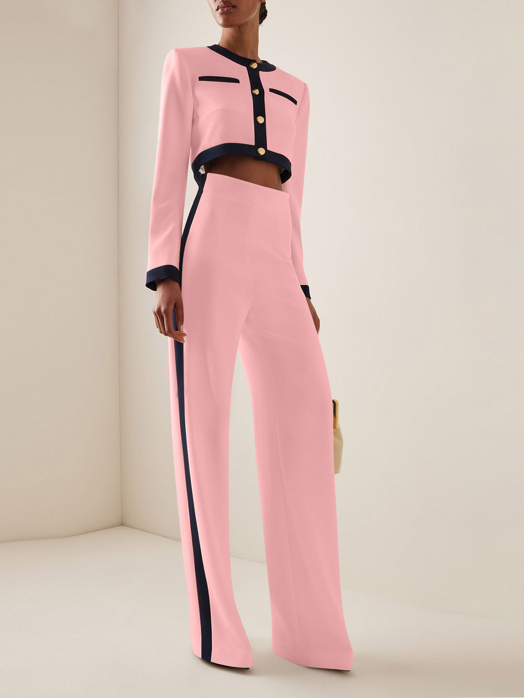 Damen Kurzgeschnittenes Cropped-Tailoring-Set mit Kontrastpaspel und High‑Waist Palazzo-Hose Shop Nory