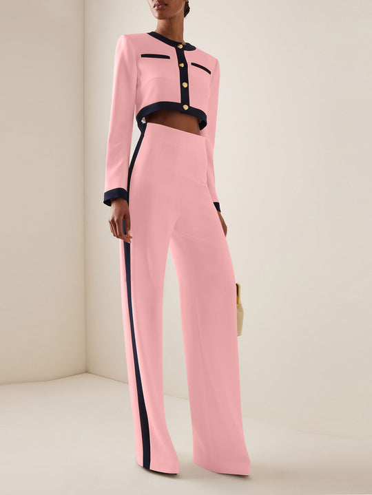 Damen Kurzgeschnittenes Cropped-Tailoring-Set mit Kontrastpaspel und High‑Waist Palazzo-Hose Shop Nory