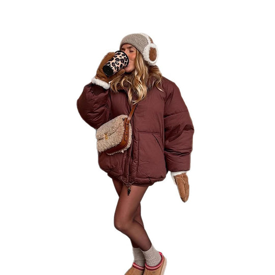 Damen Kurze wattierte Oversize-Steppjacke mit Kordelzug und winddichter Fütterung Shop Nory
