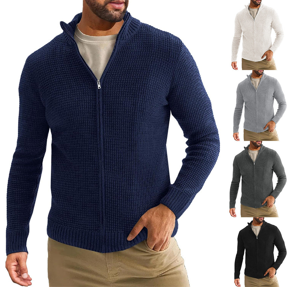 Herren Reißverschluss-Strickjacke mit Waffelstruktur und Stehkragen Shop Nory