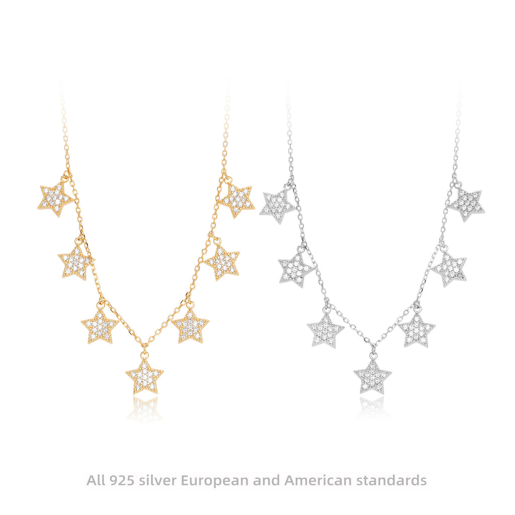 Damen Halskette mit funkelnden Stern-Anhängern aus 925 Sterling Silber Shop Nory