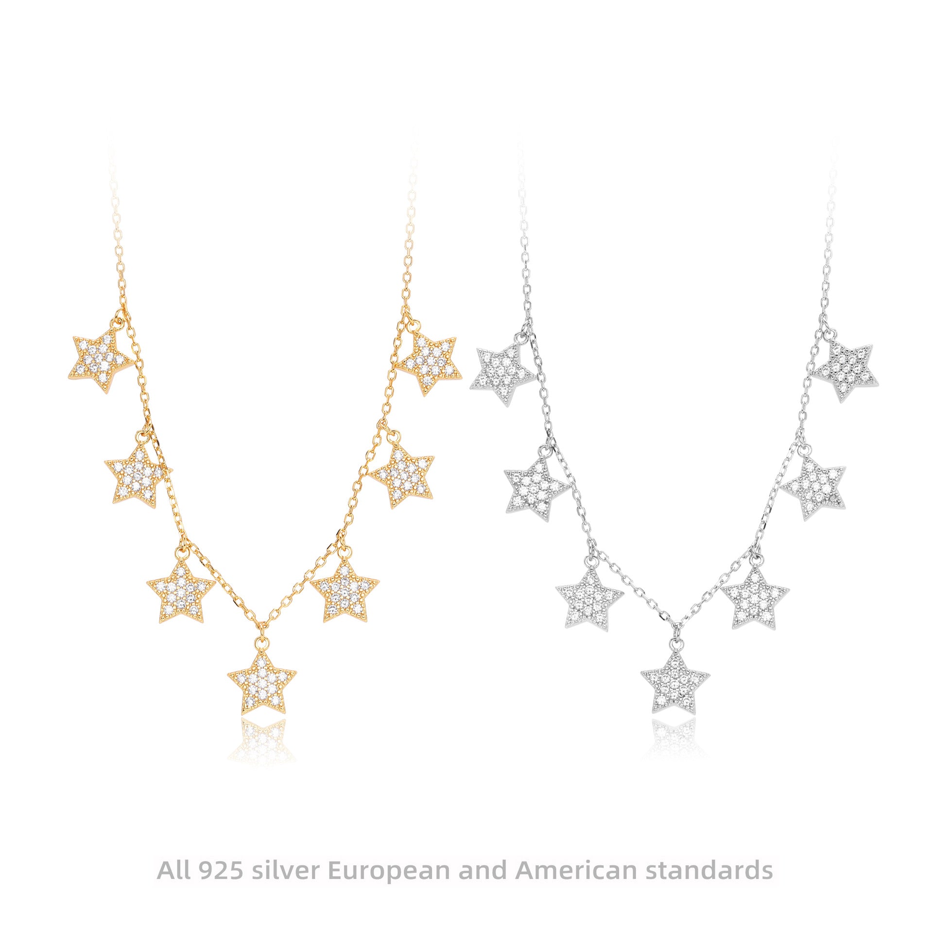 Damen Halskette mit funkelnden Stern-Anhängern aus 925 Sterling Silber Shop Nory