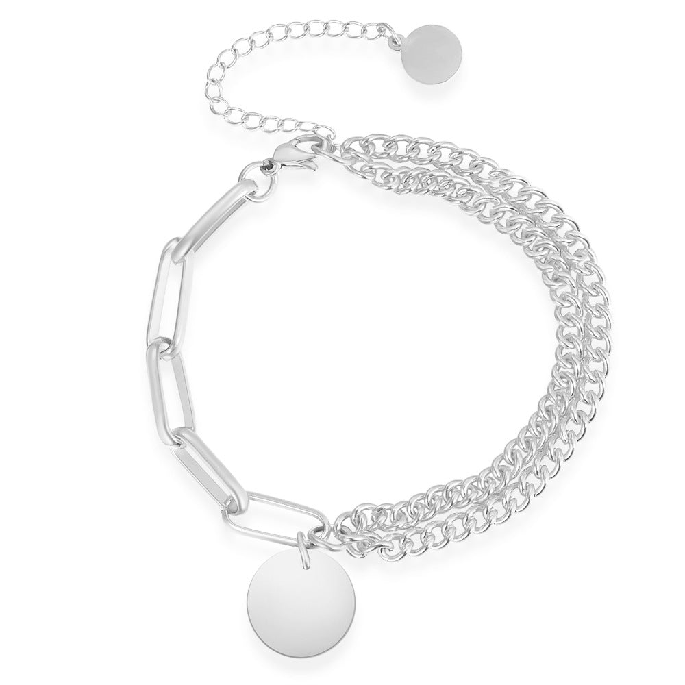 Damen Armband mit doppelter Kettenstruktur und gravierbarem Anhänger Shop Nory