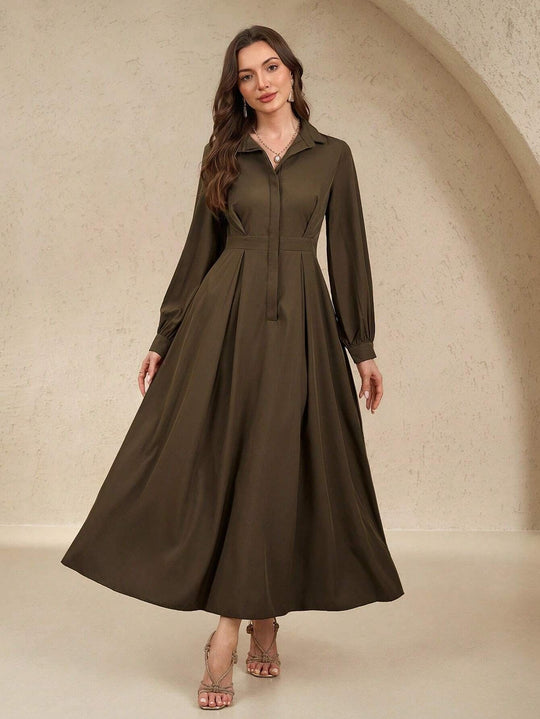 Damen nan langes Hemdblusenkleid mit Taillengürtel, verdeckter Knopfleiste und ballonärmeln Shop Nory