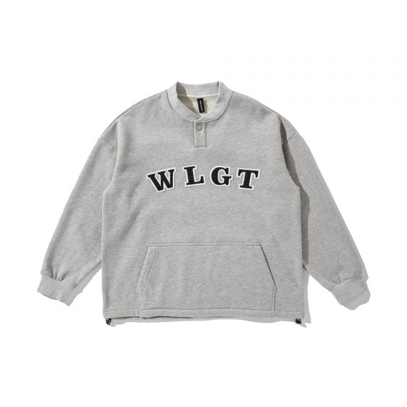 Unisex Oversize-Sweatshirt mit Henley-Knopfleiste, Kängurutasche und Tunnelzugsaum Shop Nory